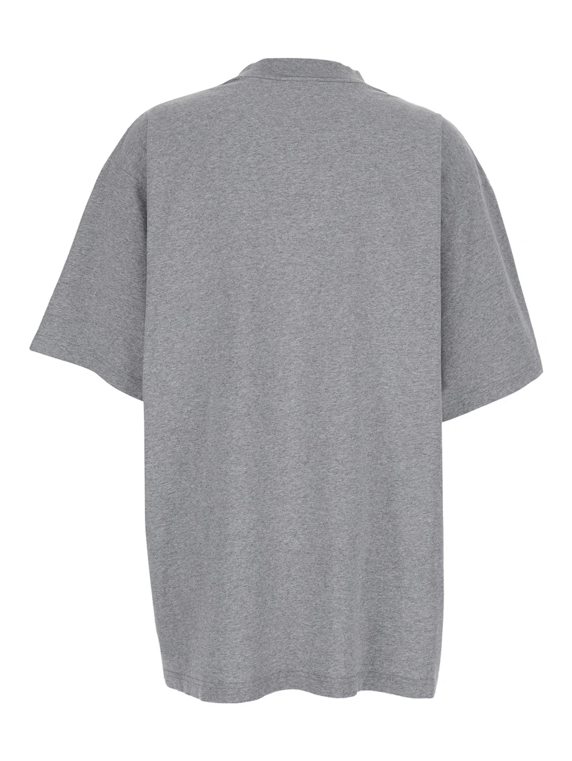 Grey Crewneck T-Shirt with Maxi Logo Print on the Front in Cotton Woman