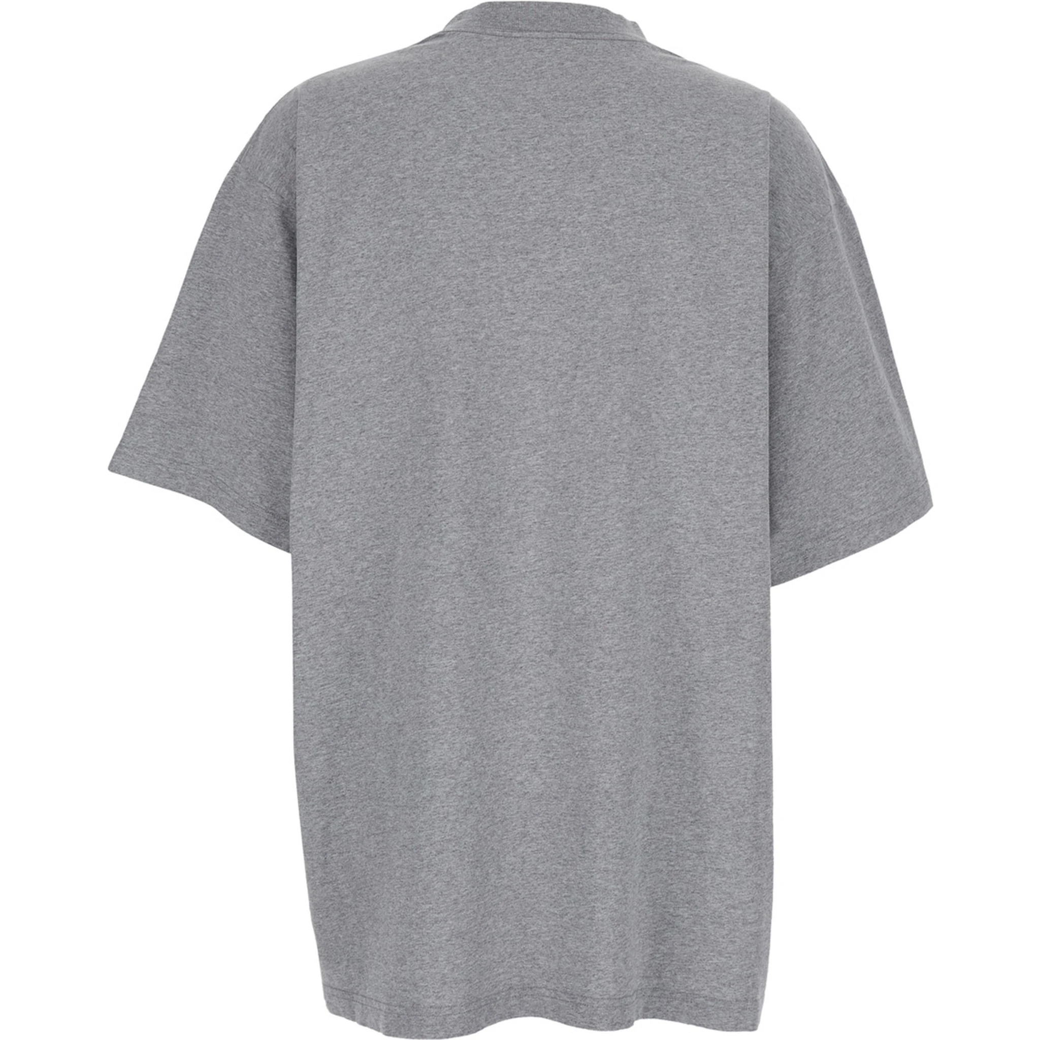 Grey Crewneck T-Shirt with Maxi Logo Print on the Front in Cotton Woman