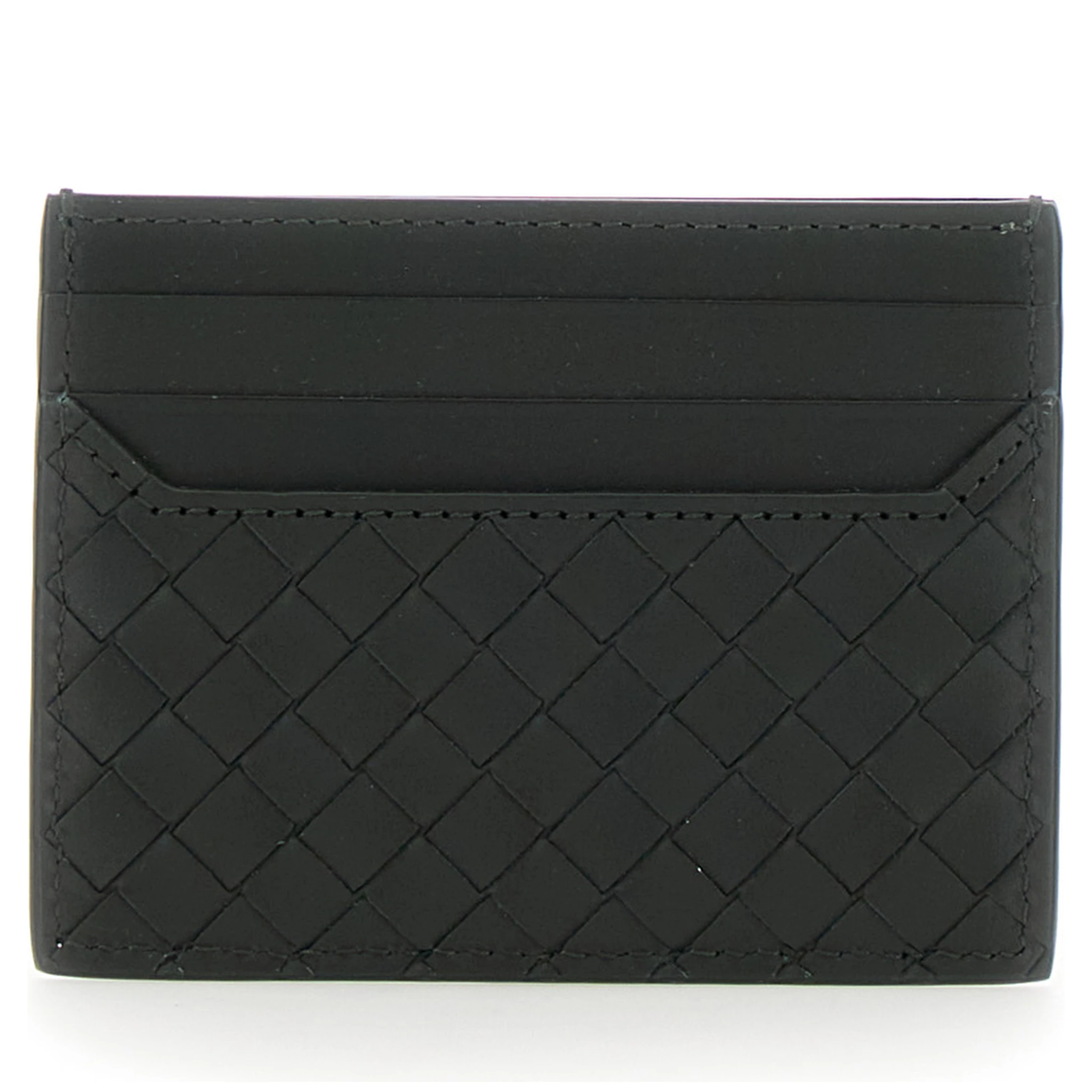 Green Card Holder with Intrecciato Motif in Leather Man