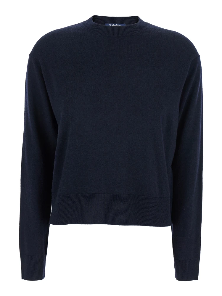 Eco Blue Crewneck Sweater with Contrasting Logo Patch on the Elbows in Wool Woman