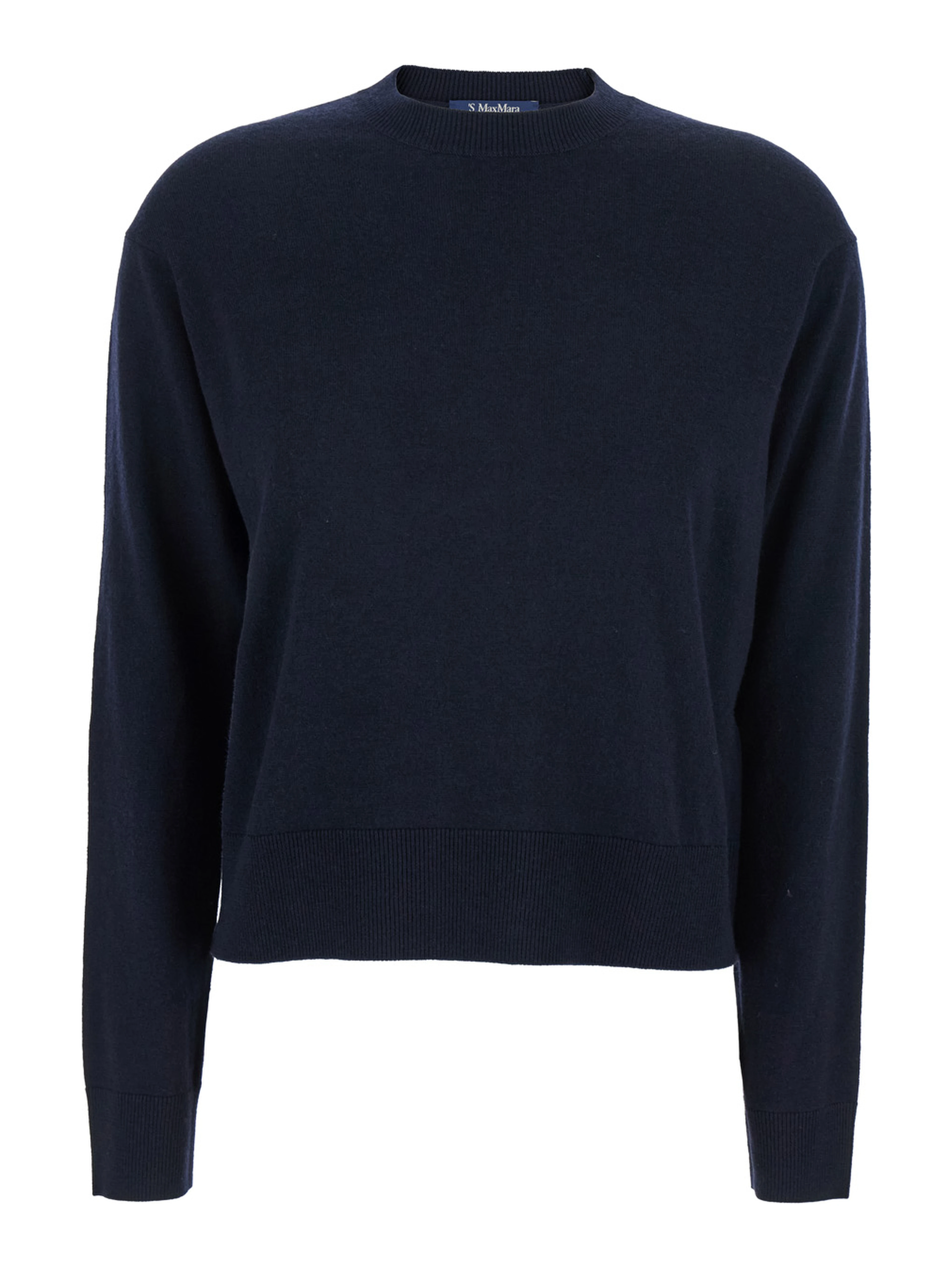 Eco Blue Crewneck Sweater with Contrasting Logo Patch on the Elbows in Wool Woman