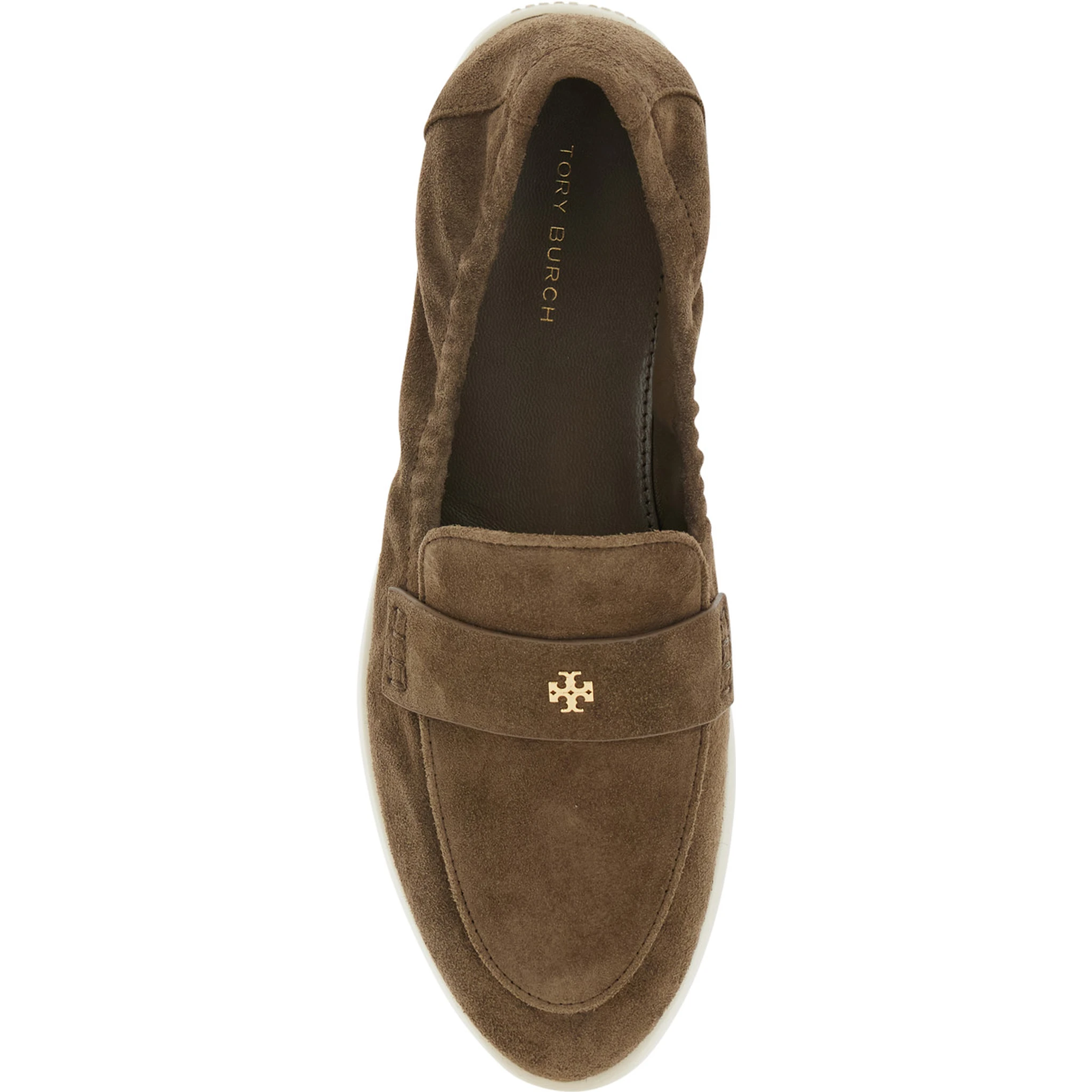 Brown Loafers with Logo Plaque on the Front and Slip-On Design in Suede Woman