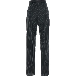 Sesamo Black Pants with Front Concealed Closure and All-Over Striped Motif in Wool Woman