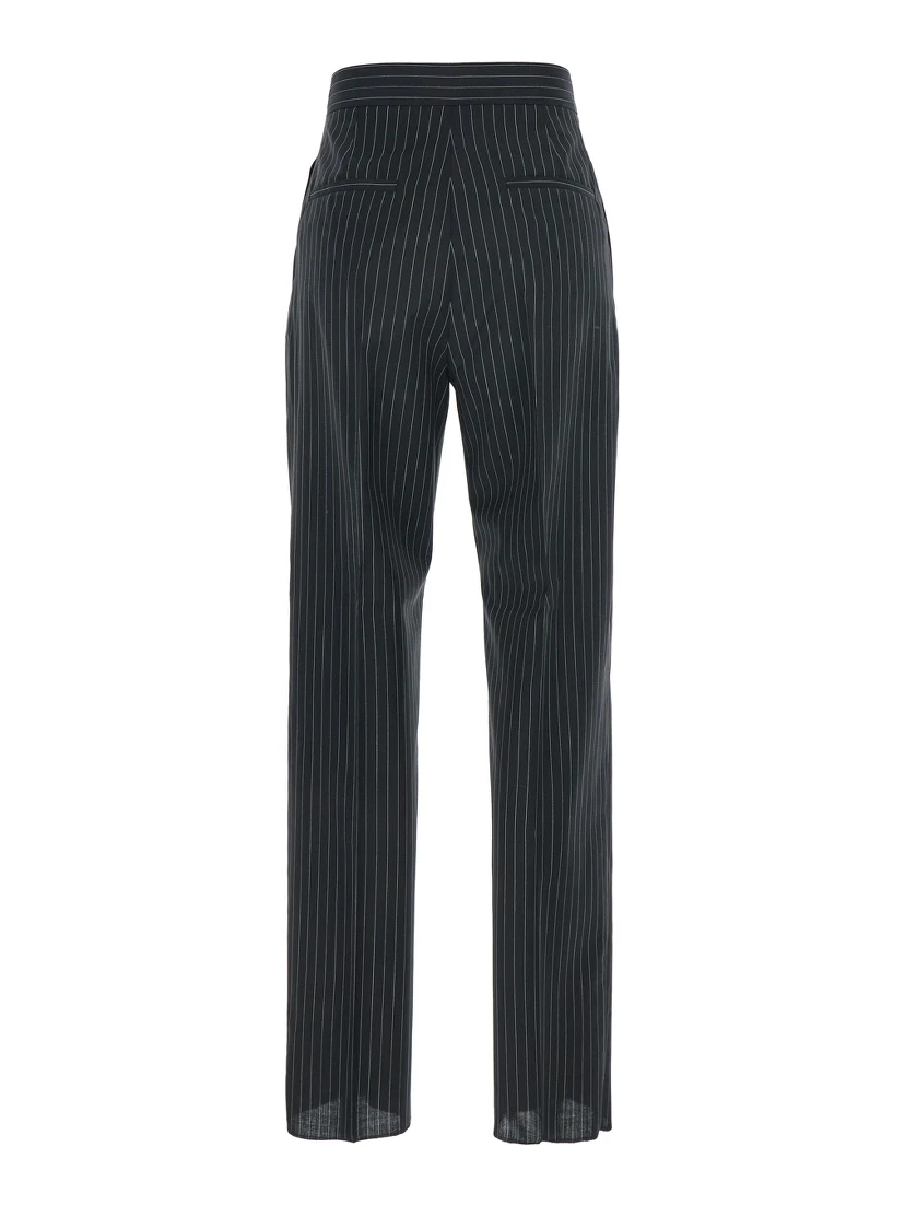 Sesamo Black Pants with Front Concealed Closure and All-Over Striped Motif in Wool Woman