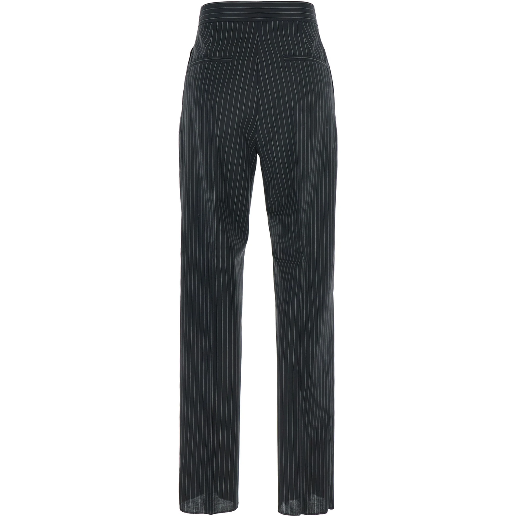 Sesamo Black Pants with Front Concealed Closure and All-Over Striped Motif in Wool Woman