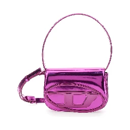 1DR Violet Shoulder Bag with Oval D Patch in Lamintaed Leather Woman