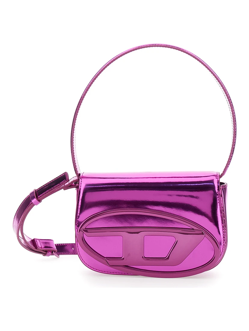 1DR Violet Shoulder Bag with Oval D Patch in Lamintaed Leather Woman