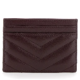 Bordeaux Card Holder with Cassandre Plaque on Front in Chevron Leather Woman