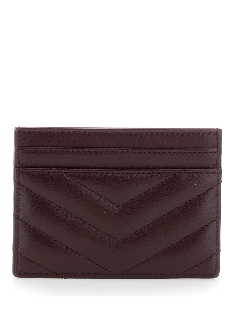 Bordeaux Card Holder with Cassandre Plaque on Front in Chevron Leather Woman alternative