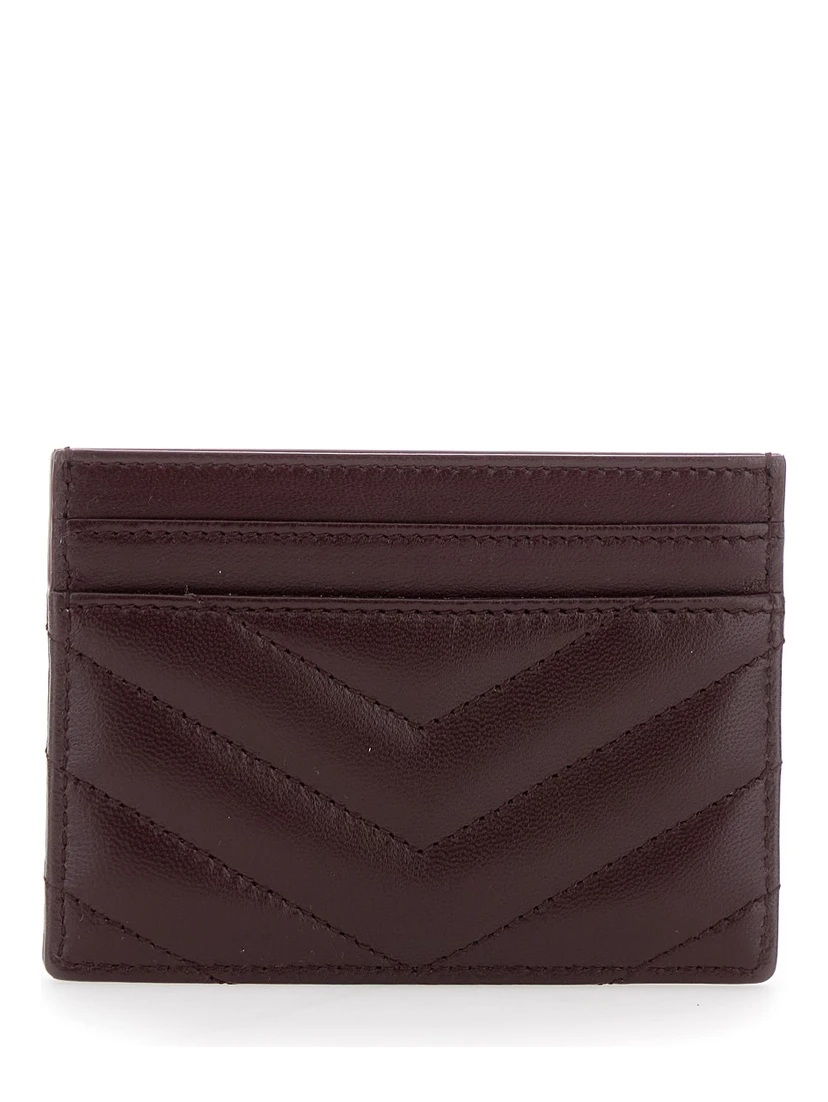 Bordeaux Card Holder with Cassandre Plaque on Front in Chevron Leather Woman