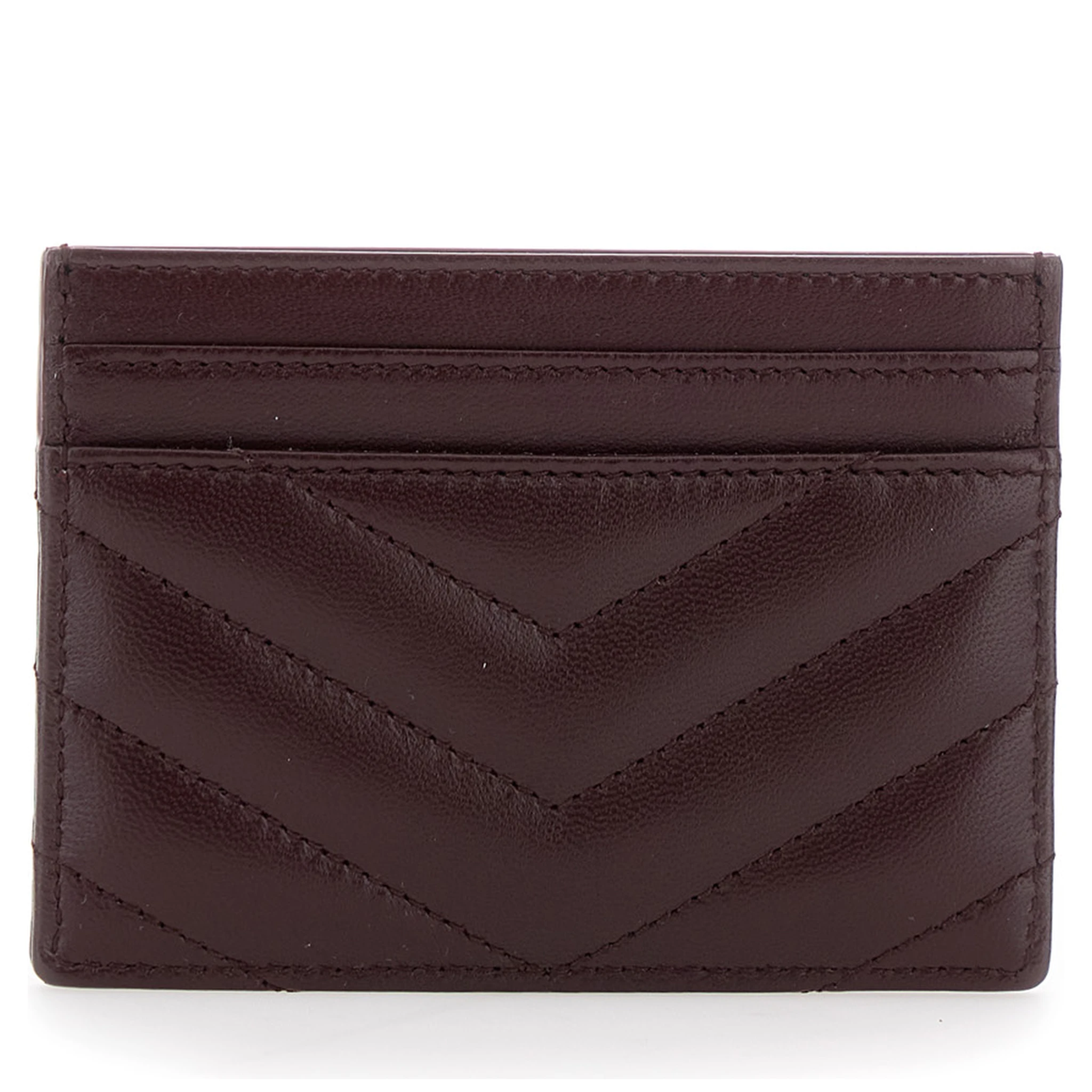 Bordeaux Card Holder with Cassandre Plaque on Front in Chevron Leather Woman