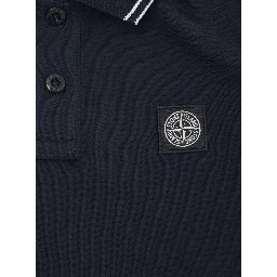Dark Blue Polo Shirt with Classic Collar and Chest Logo Patch in Cotton Boy