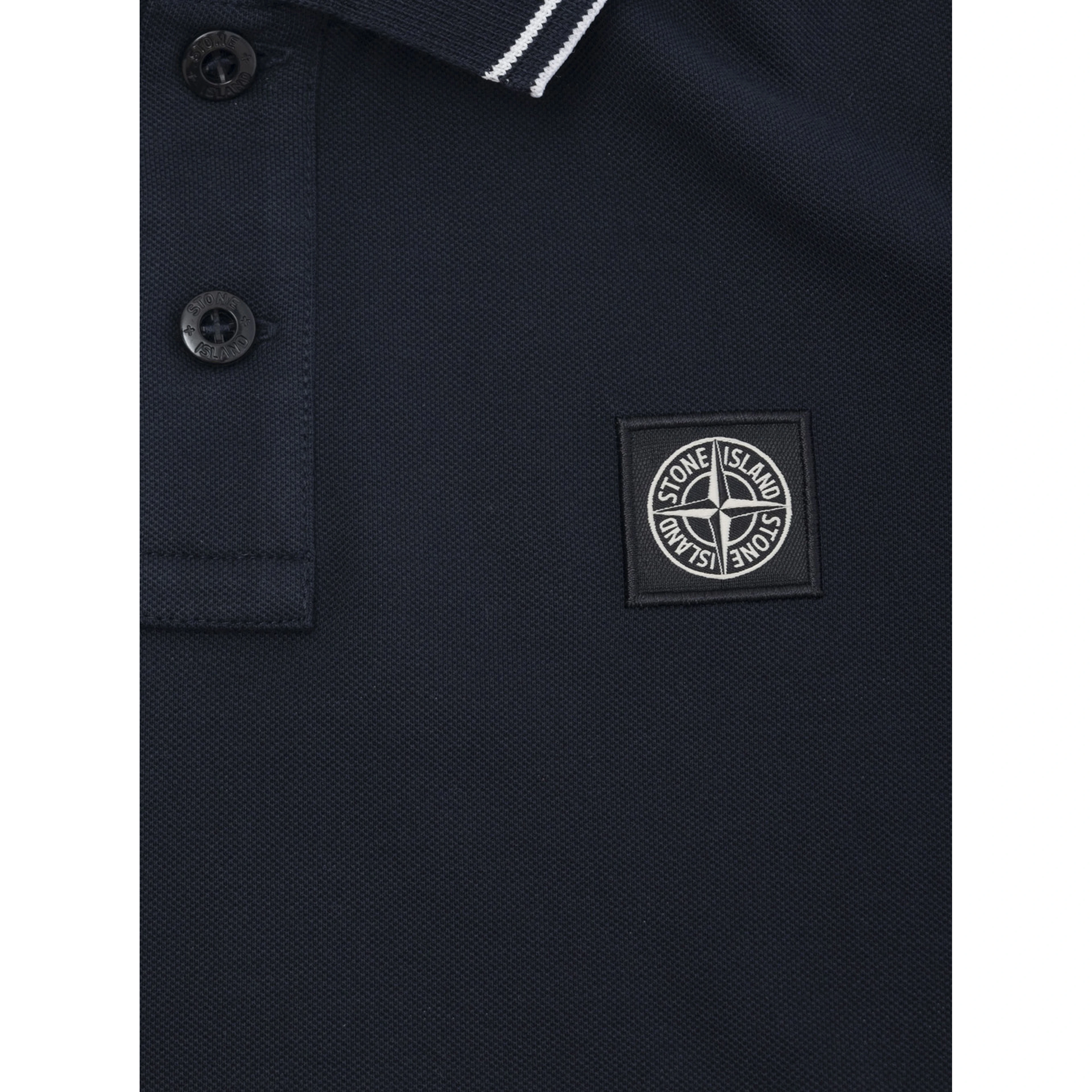 Dark Blue Polo Shirt with Classic Collar and Chest Logo Patch in Cotton Boy