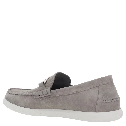 Grey Loafers with FF Metal Buckle and Contrasting Sole in Suede Man