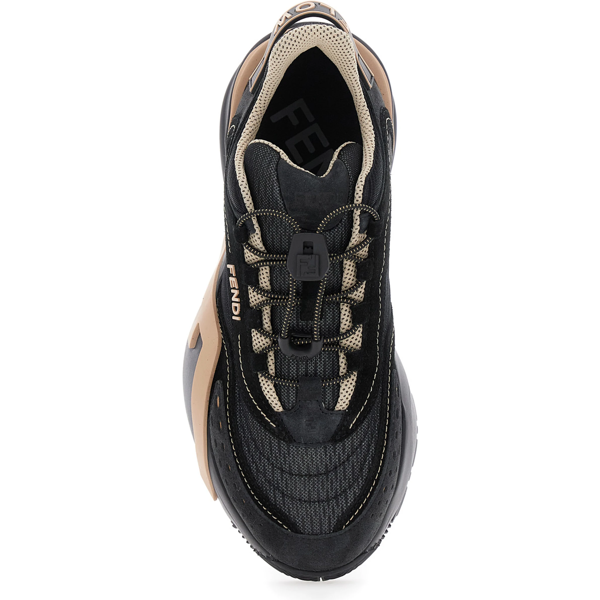 Fendi Flow Black Low Top Sneakers with Diagonal F Detail in Leather Woman