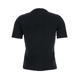 Adelio Black Crewneck T-Shirt with Tonal Logo Lettering Embroidery on the Front in Viscose Blend Woman