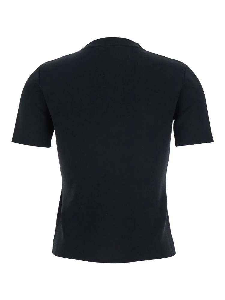 Adelio Black Crewneck T-Shirt with Tonal Logo Lettering Embroidery on the Front in Viscose Blend Woman alternative