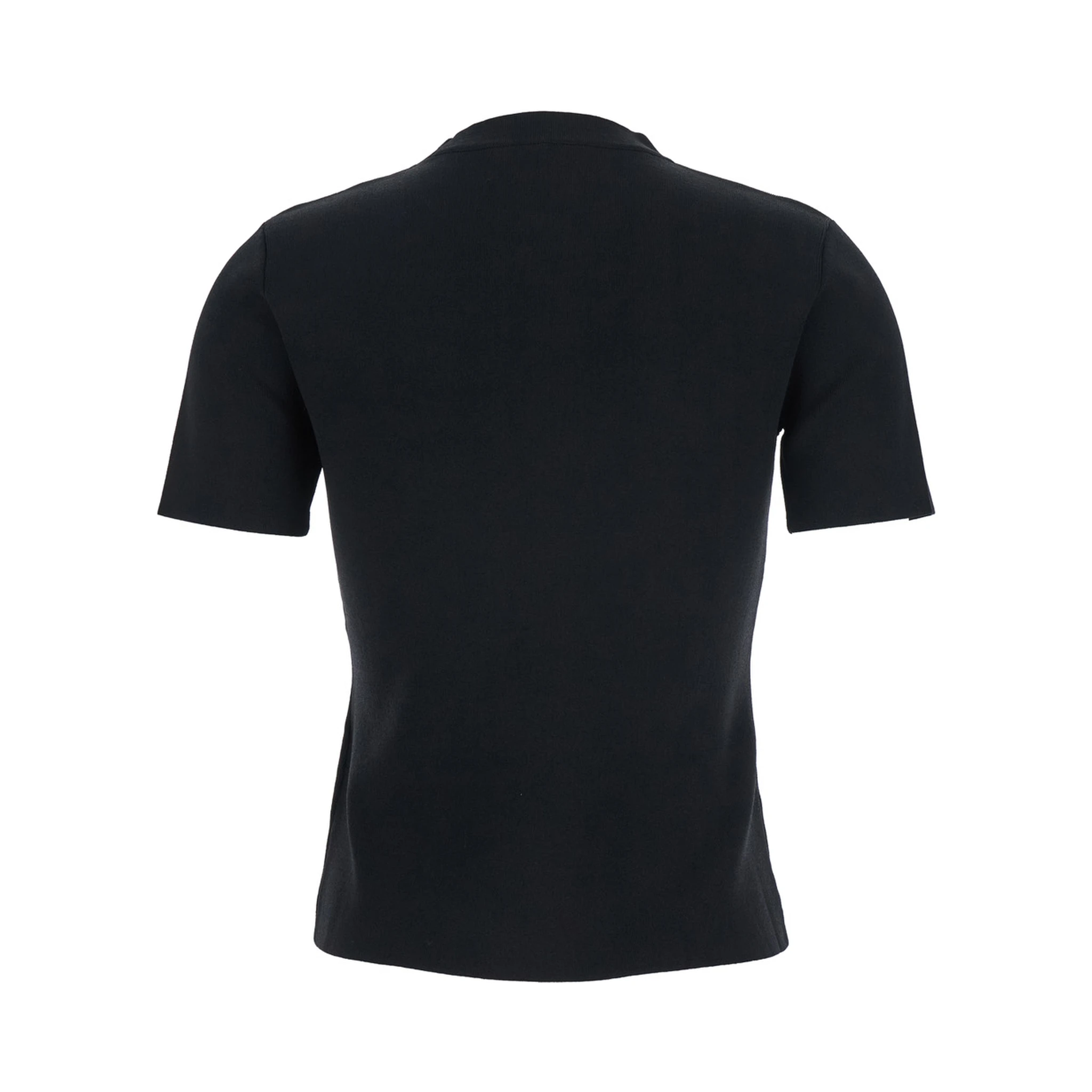 Adelio Black Crewneck T-Shirt with Tonal Logo Lettering Embroidery on the Front in Viscose Blend Woman