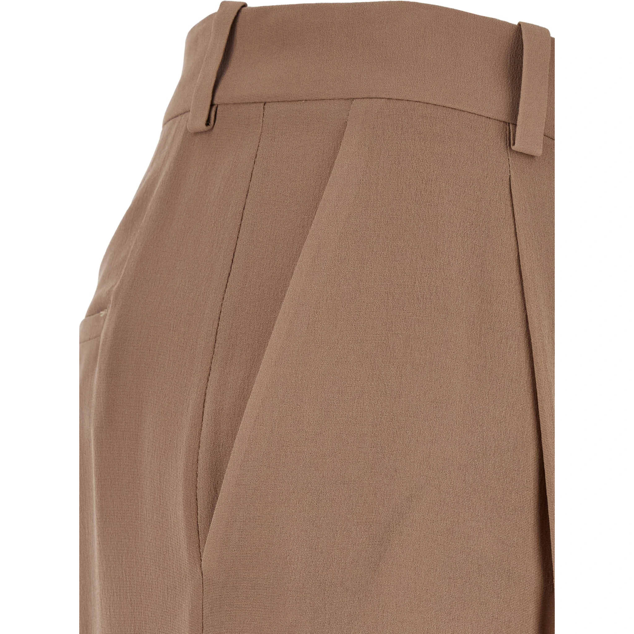 Beige Pants with High Waist and Pences on the Front in Silk Woman