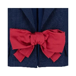 Blue Single-Breasted Jacket with Peak Revers and Bow on the Front in Viscose Woman