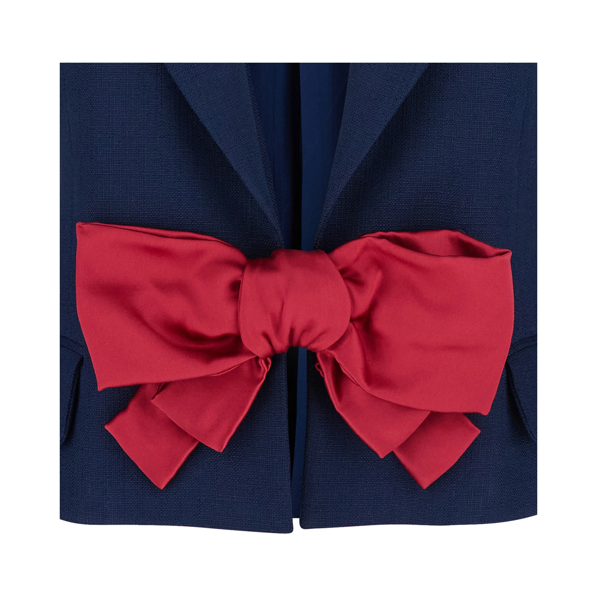 Blue Single-Breasted Jacket with Peak Revers and Bow on the Front in Viscose Woman