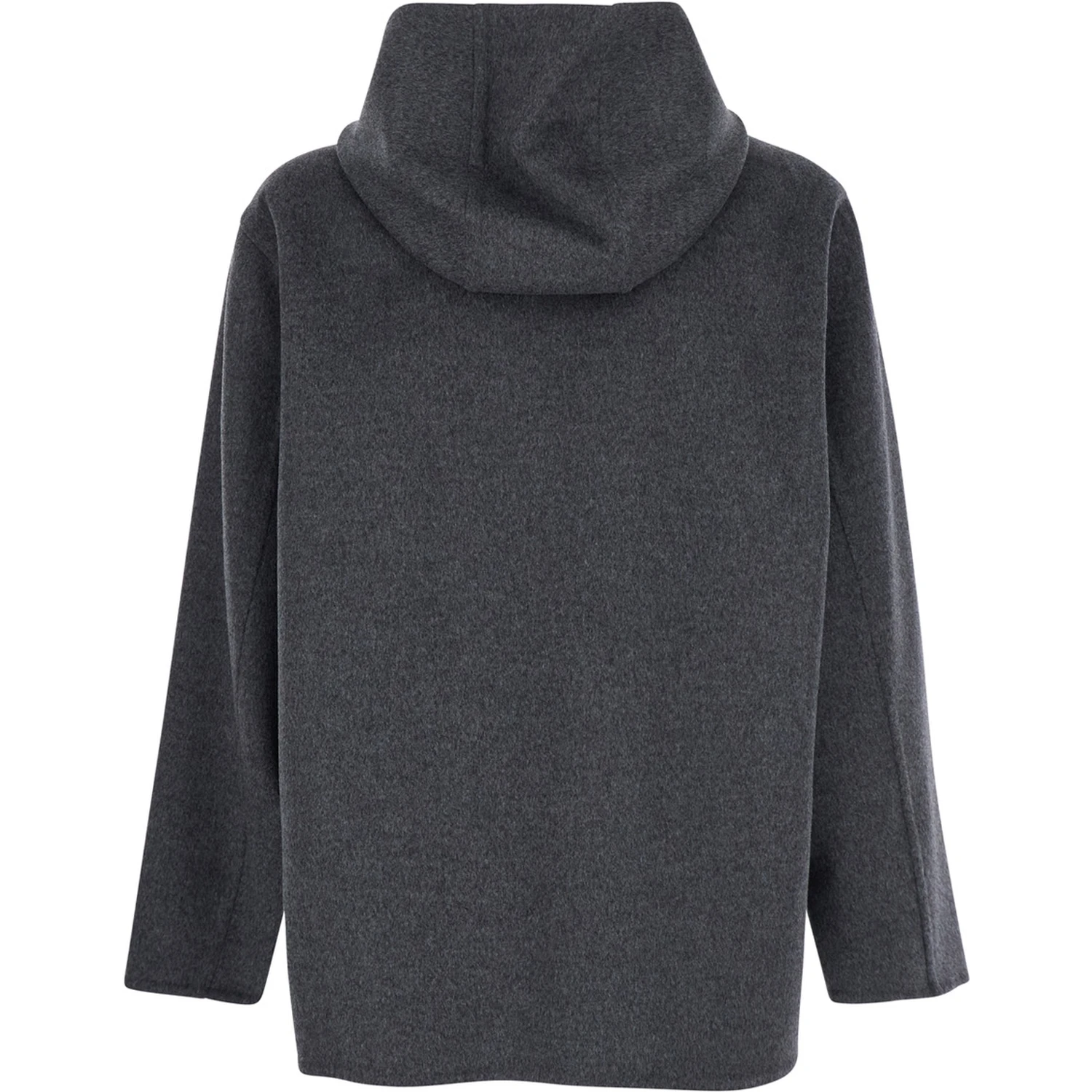 Grey Coat with Fixed Hood and Front Zip Closure in Wool Man