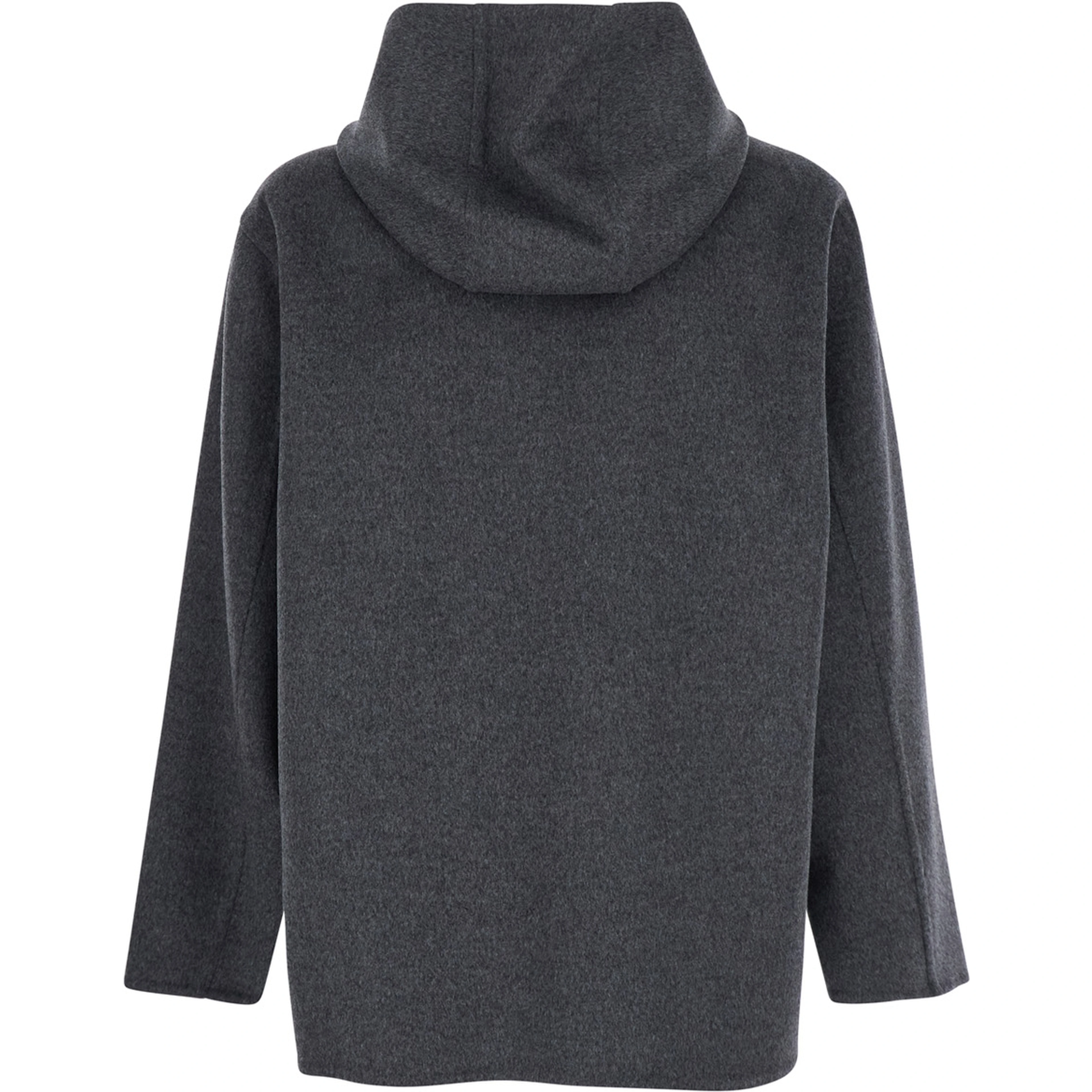 Grey Coat with Fixed Hood and Front Zip Closure in Wool Man