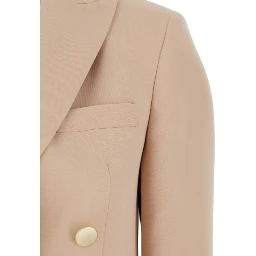 Beige Double-Breasted Jacket with Classic Lapels in Fabric Woman