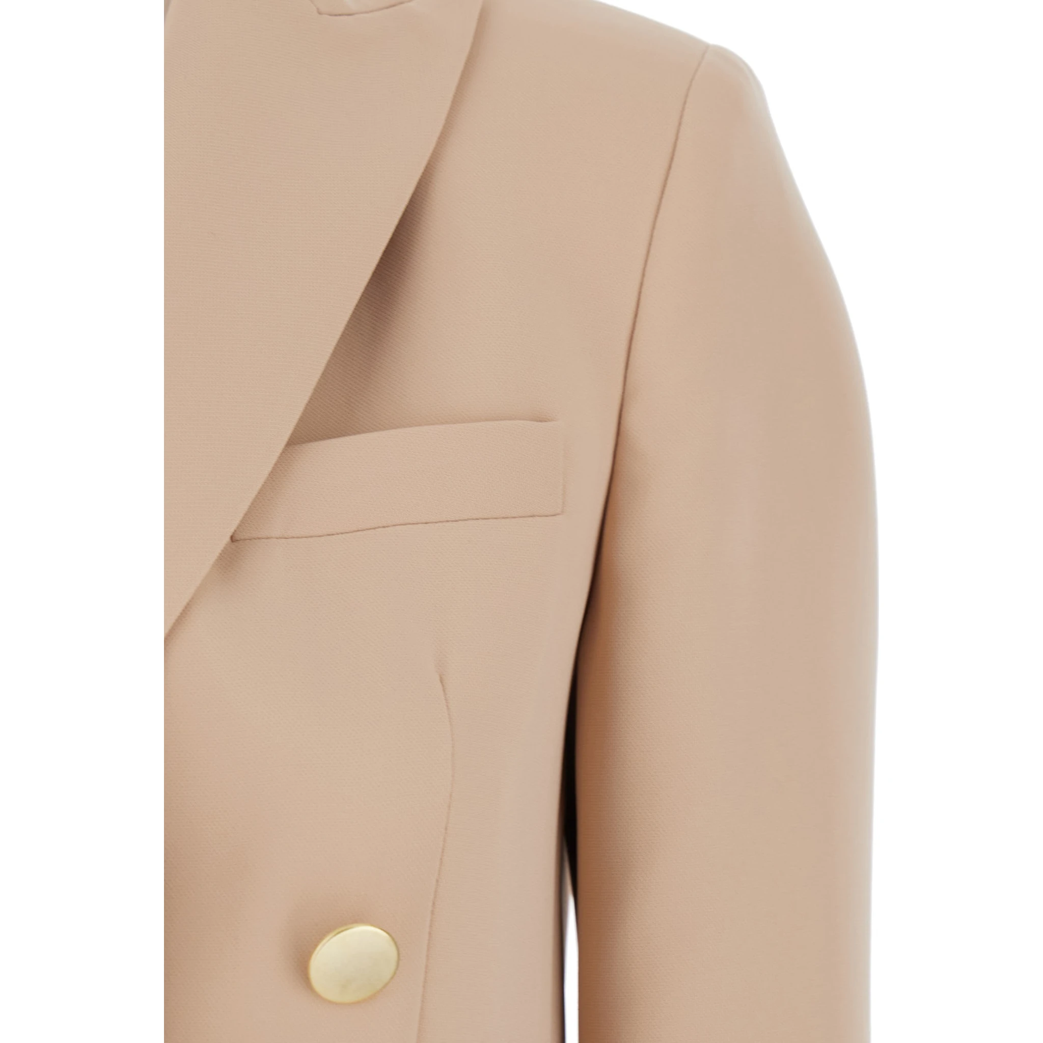 Beige Double-Breasted Jacket with Classic Lapels in Fabric Woman