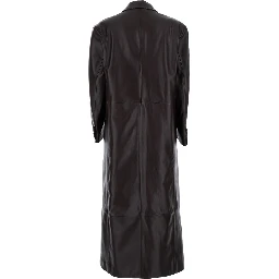 Brown Double-Breasted Coat in Leather Woman