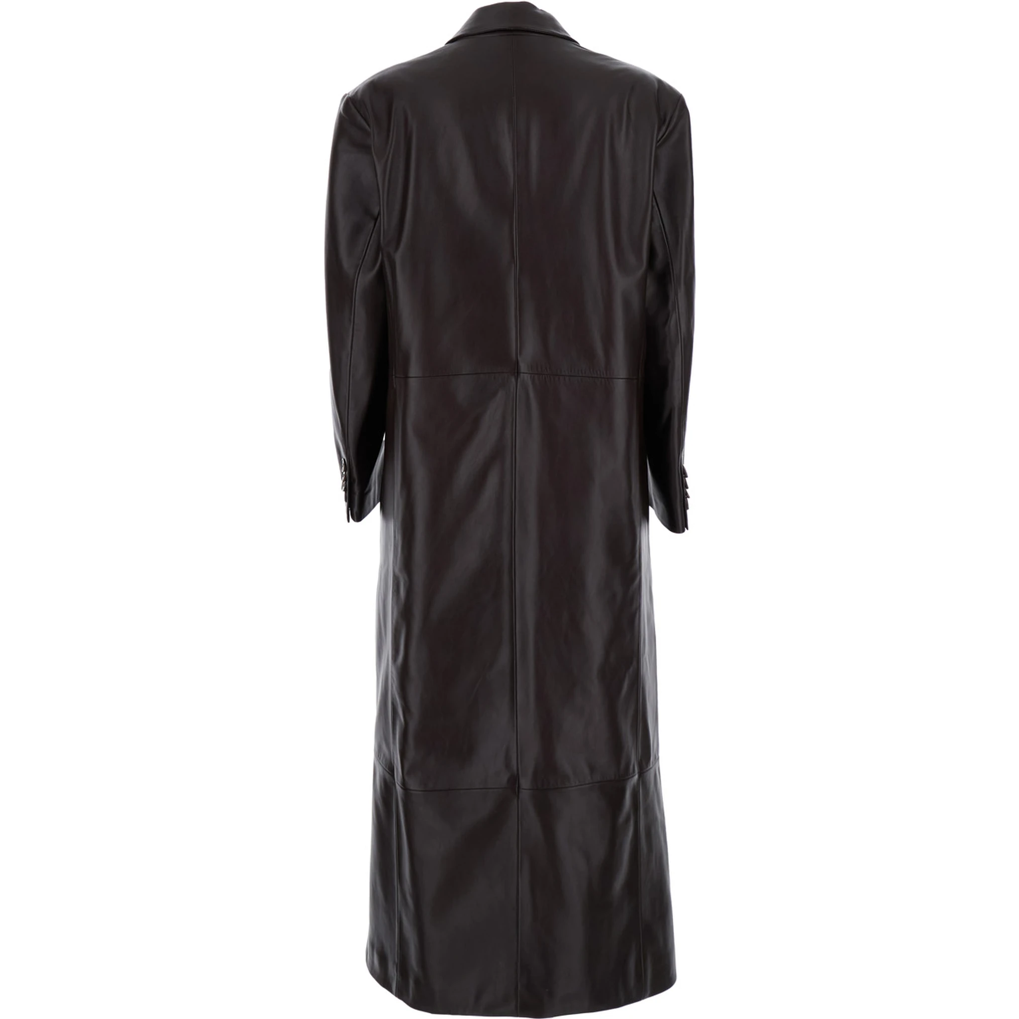 Brown Double-Breasted Coat in Leather Woman