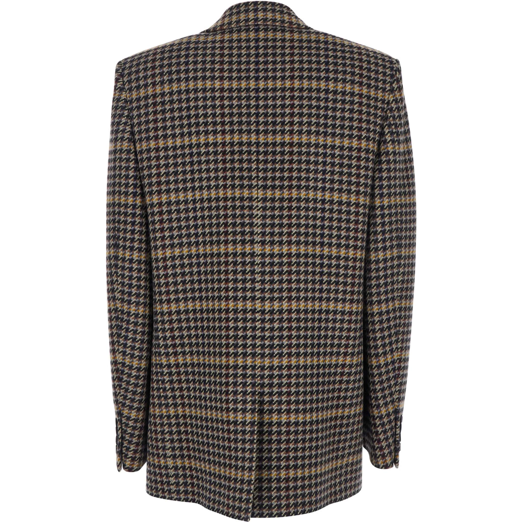 Brown Double-Breasted Jacket with Notched Revers and All-Over Check Motif in Wool Woman