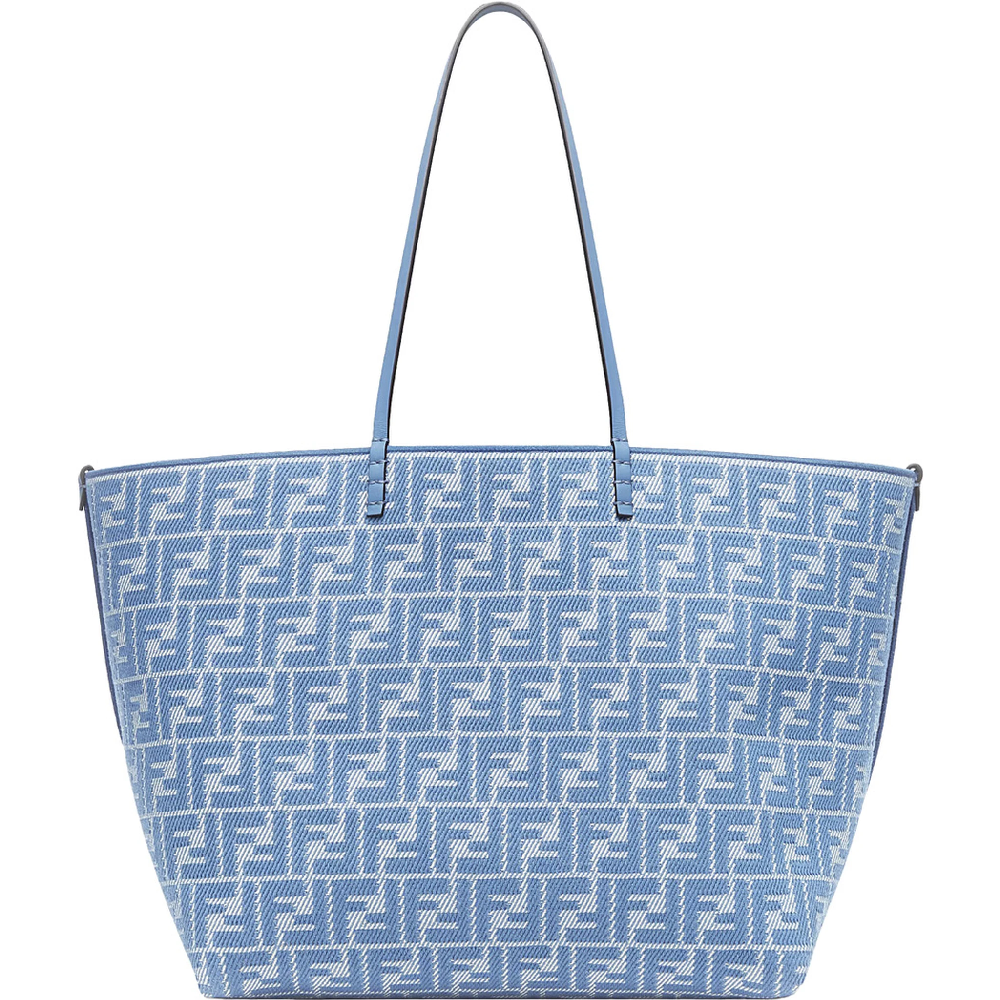Roll Large Blue Shopper with Reversible Design and All-Over Striped Motif in Cotton Woman