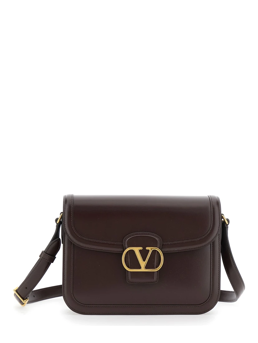 9TO5 Brown Crossbody Bag with VLogo Detail on the Front and Adjustable Shoulder Strap in Leather Woman