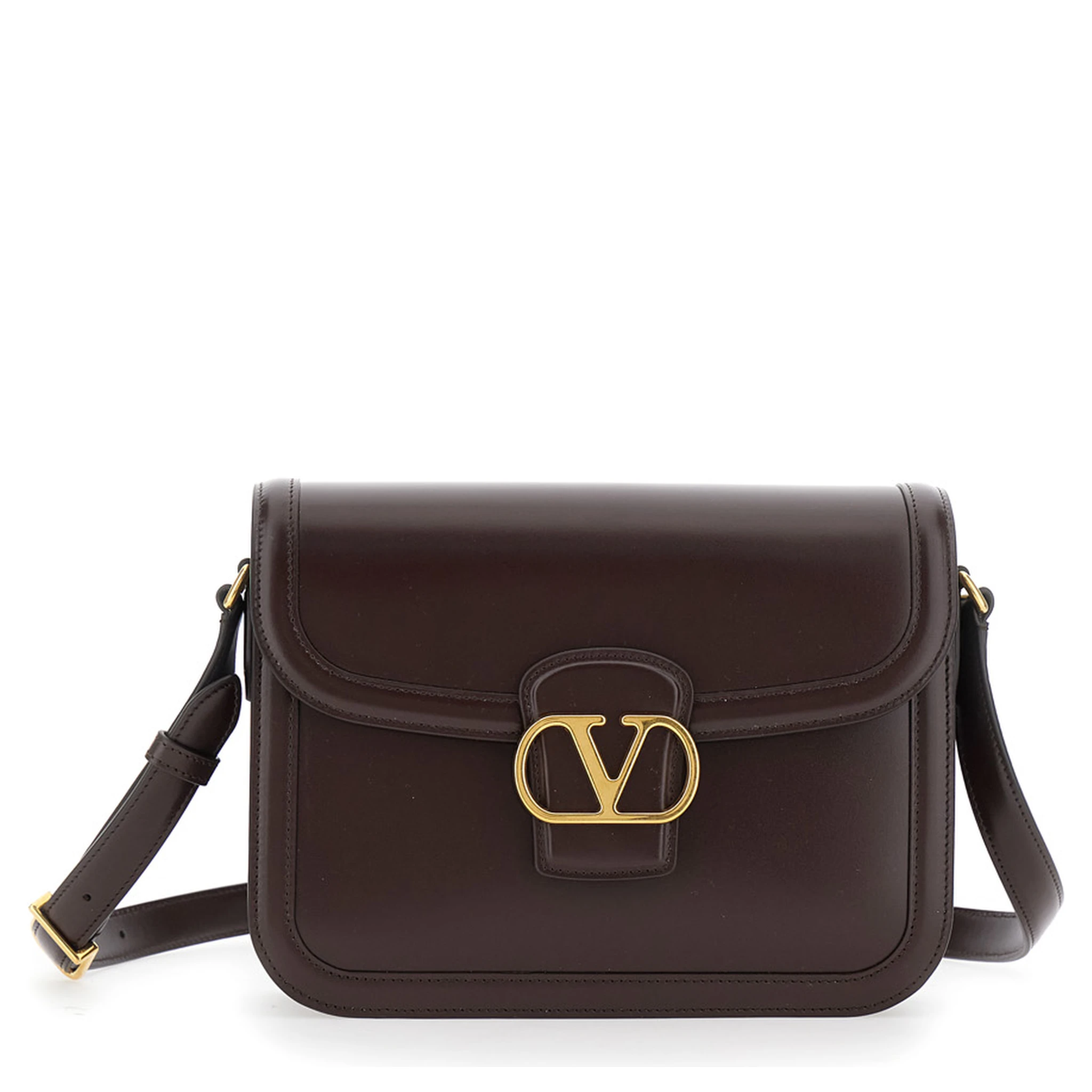 9TO5 Brown Crossbody Bag with VLogo Detail on the Front and Adjustable Shoulder Strap in Leather Woman