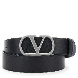 Black Belt with VLogo Buckle in Leather Man