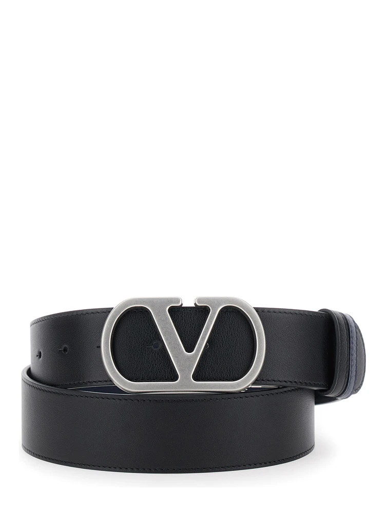 Black Belt with VLogo Buckle in Leather Man