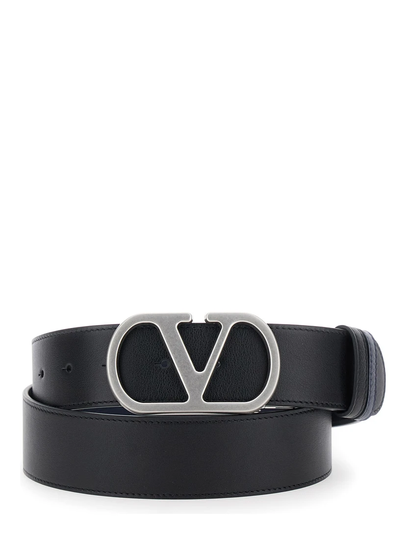 Black Belt with VLogo Buckle in Leather Man