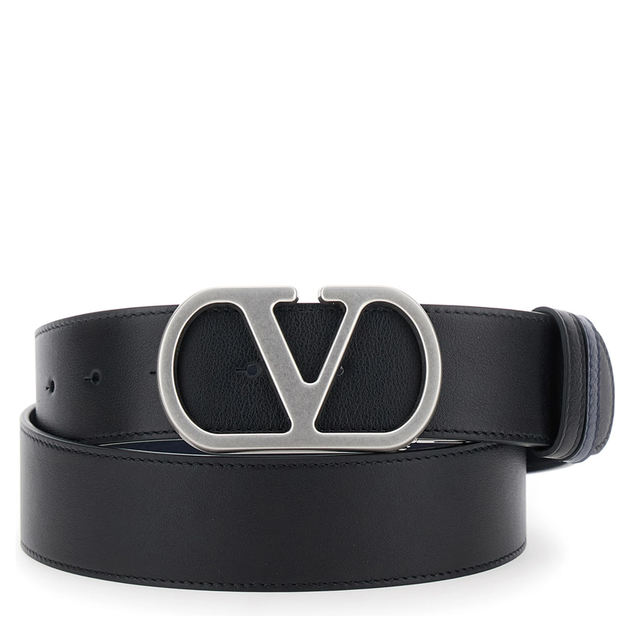 Black Belt with VLogo Buckle in Leather Man