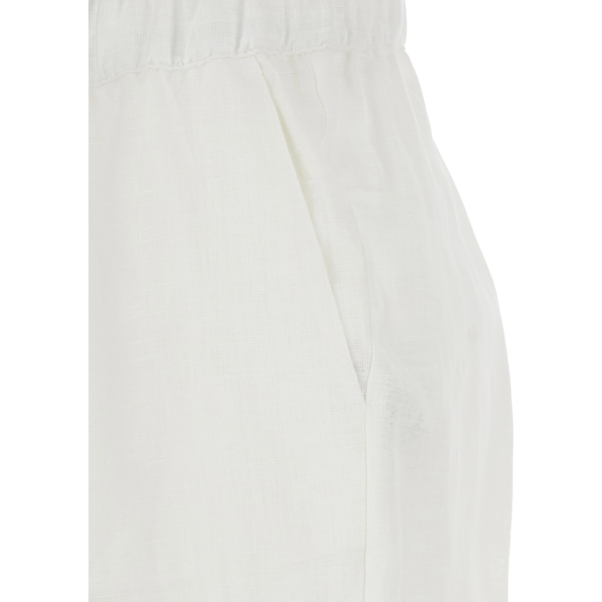 White Pants with Elastic Waist with Drawstring in Linen Woman
