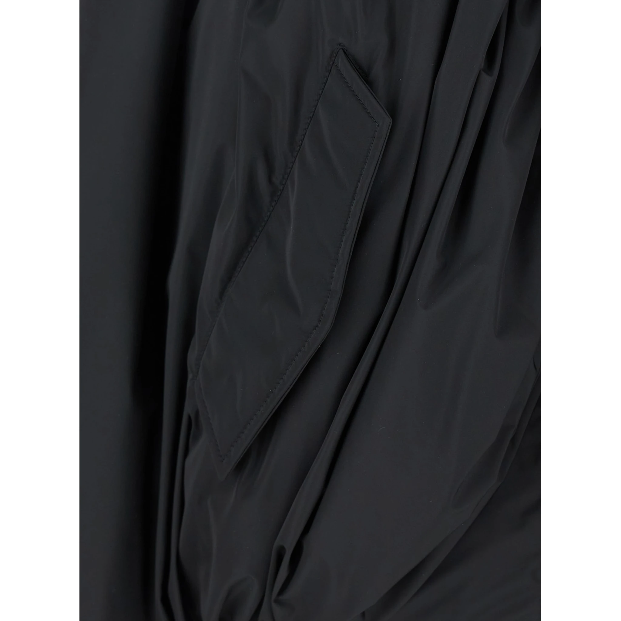 Black Bomber Draped Jacket with Elastic Rear Hem in Tech Fabric Woman