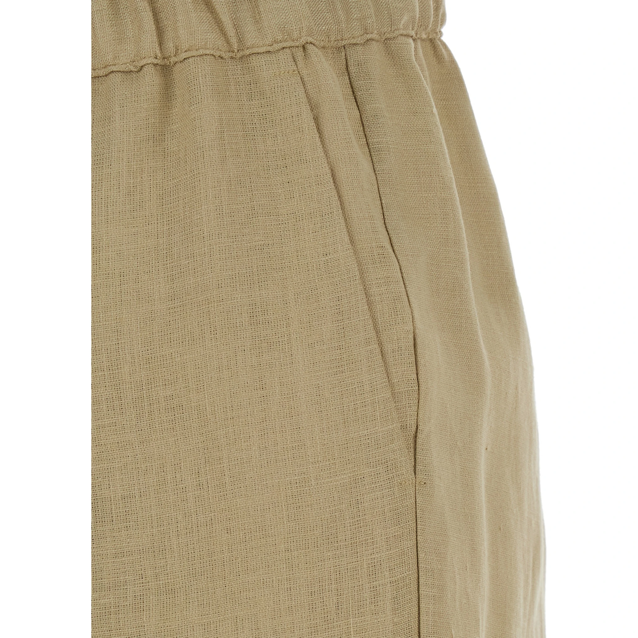 Beige Pants with Elastic Waist with Drawstring in Linen Woman