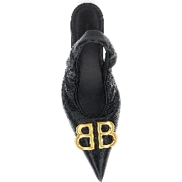 Monaco Black Slingback Pumps with Logo Plaque on the Front and Low Stiletto Heel in Leather Woman