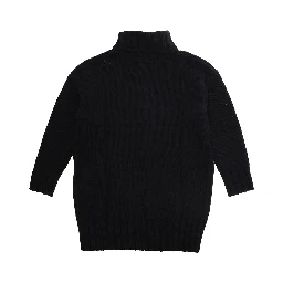 Black High-Neck Dress with Maxi Logo on the Front in Wool Girl