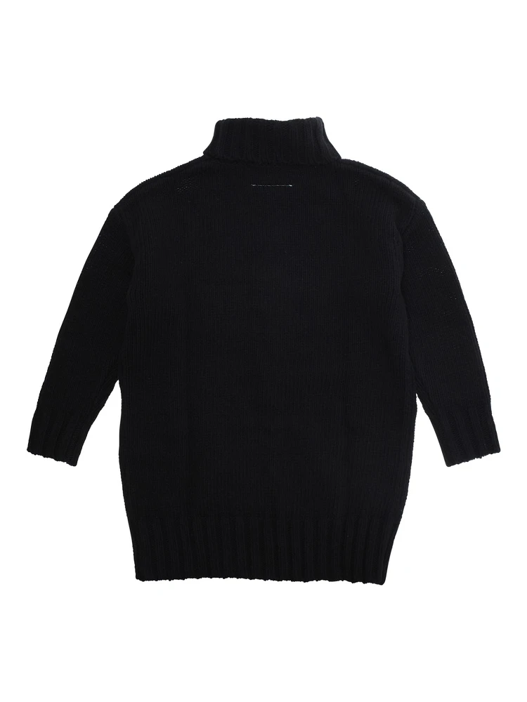 Black High-Neck Dress with Maxi Logo on the Front in Wool Girl alternative