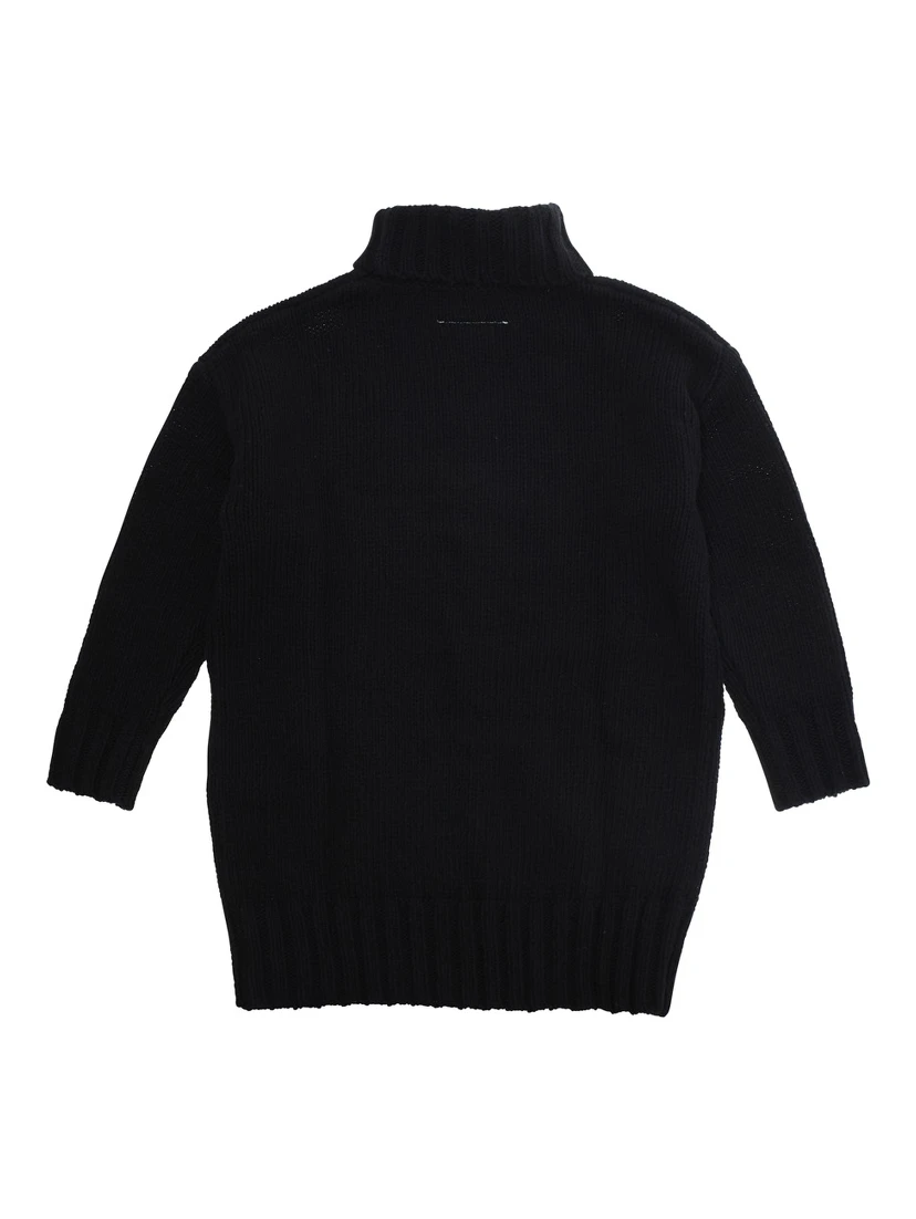 Black High-Neck Dress with Maxi Logo on the Front in Wool Girl