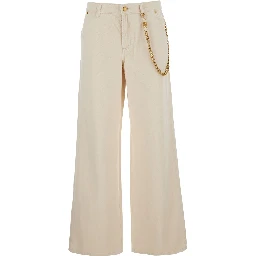 Beige Jeans with Wide Leg and Chain Detail in Denim Woman