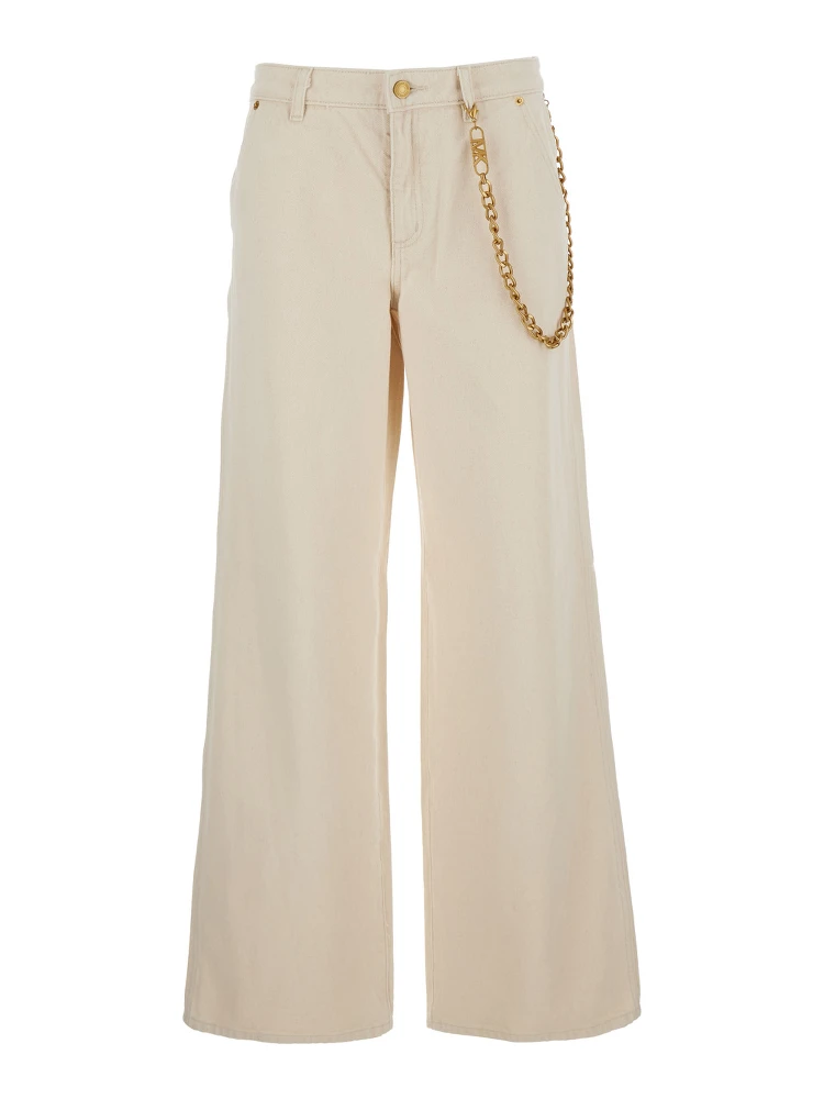 Beige Jeans with Wide Leg and Chain Detail in Denim Woman