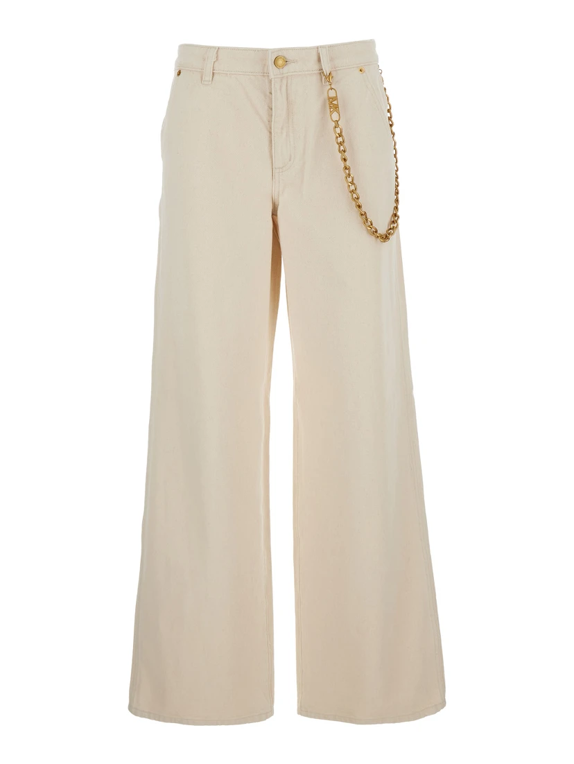 Beige Jeans with Wide Leg and Chain Detail in Denim Woman