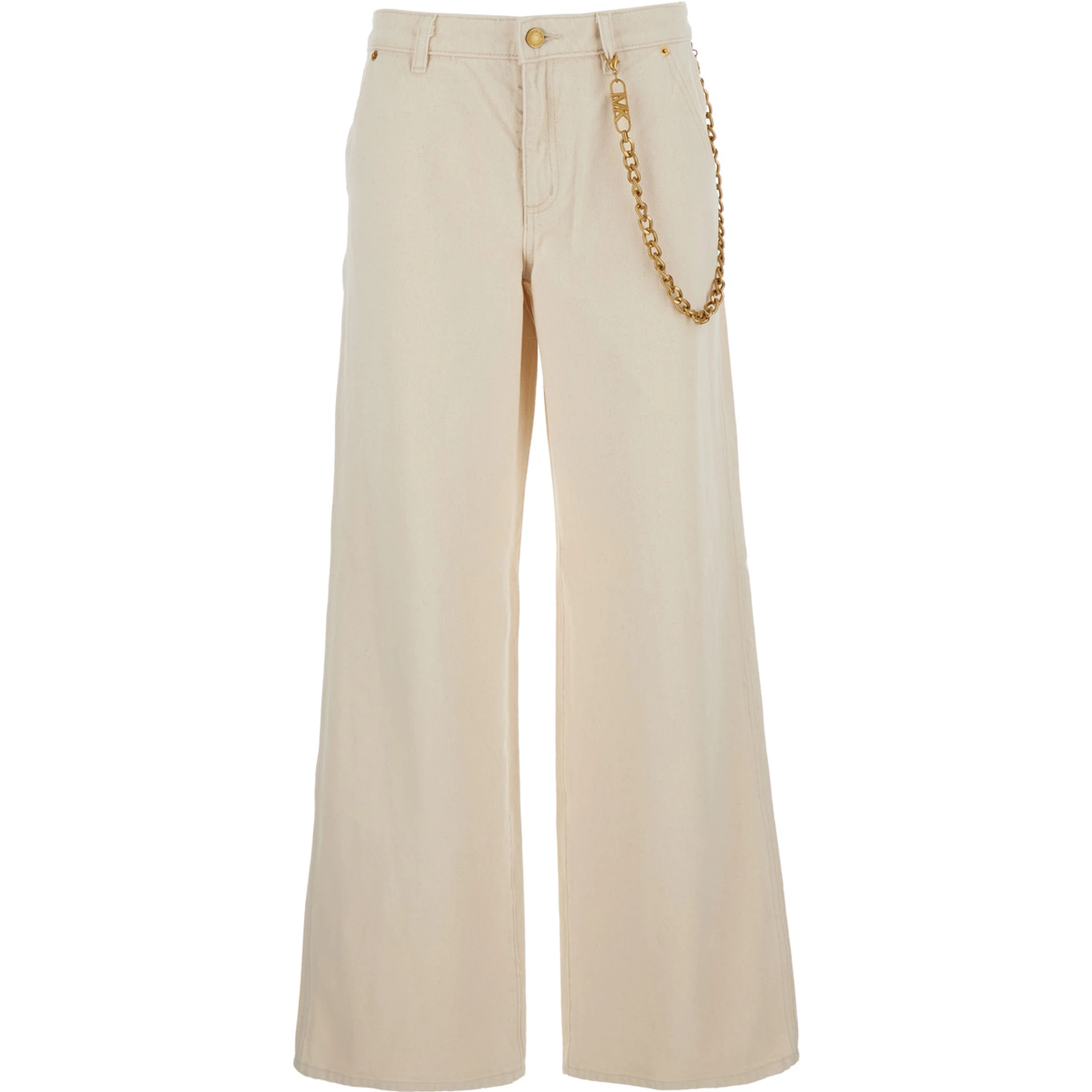 Beige Jeans with Wide Leg and Chain Detail in Denim Woman